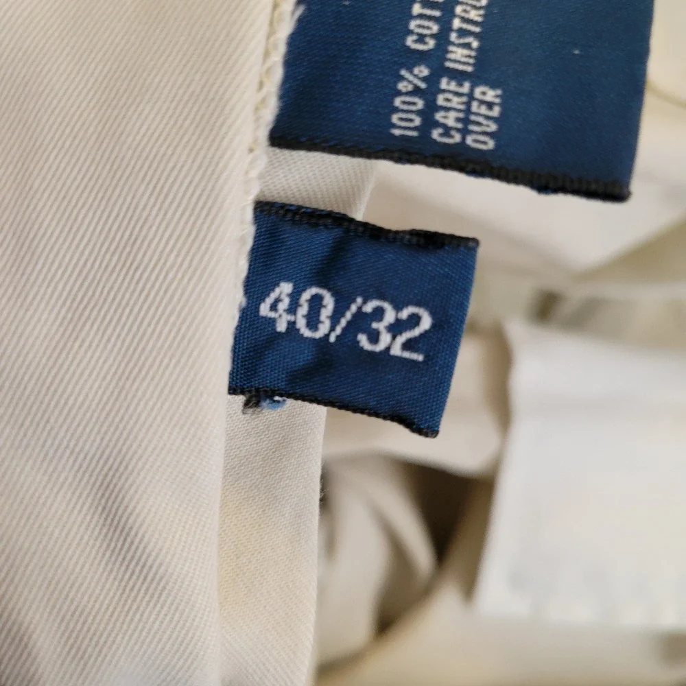 Polo Ralph Lauren Mens 40x32 Beige Flat Front Chino Pants Cotton Vintage No Pony